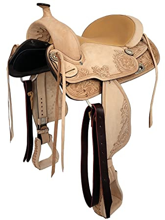 A&M Reitsport Selle de western sans arbre Dakota en cuir de buffle, têtière interchangeable, Taille: 17 pouces