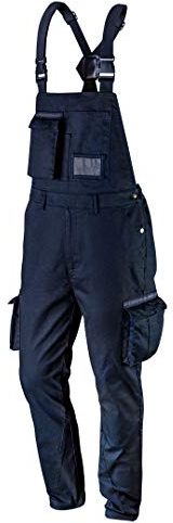 NEO TOOLS Herren Navy Arbeiter-Latzhose, 60% Baumwolle, 37% Polyester, 3% Elasthan 255 g/m2, Gr. XS-3XL, Multifunktionstaschen, elastischer Gummibund und Y-Hosenträger mit Einer Verstärkung