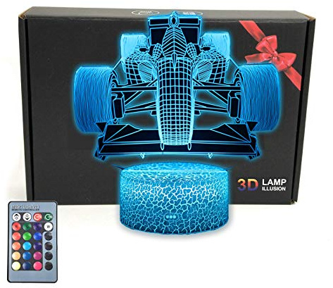 MARZIUS Race Sports Car 3D Illusion Table Lamp Roadster Shape Night Light with Greeting Card,Luminous Base,16 Colors Change,Remote Control,for Men, Women, Kids, Boys, Teens Gifts