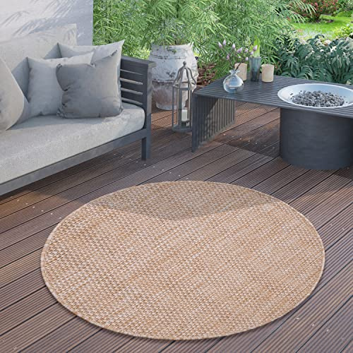 Paco Home Alfombra Exterior Redonda Intemperie Balcón Terraza Cocina Motivo Monocolor, tamaño:Ø 120 cm Redon, Color:Naturaleza