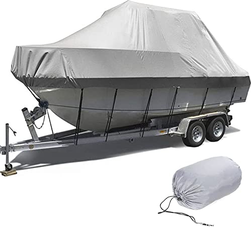 YILEFU Bootsabdeckung Abdeckplane für Boote Wasserdicht & Atmungsaktiv 600D Oxfordgewebe Winterfest & Winddicht Abdeckhaube für Yachten,Motor,Ruder- & Segelboote,Grey-25-27FT:1008 * 590cm