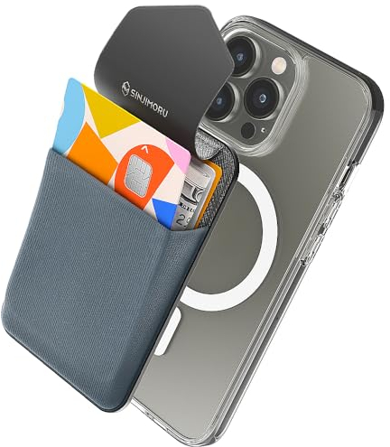 Sinjimoru Rutschfester Magnetischer Handy Kartenhalter kompatibel mit MagSafe Wallet, Kreditkarten Portemonnaie Handy Wallet mit Magnet Card Holder für iiPhone 16 15 14 13 12 Reihe. M-Flap Grau