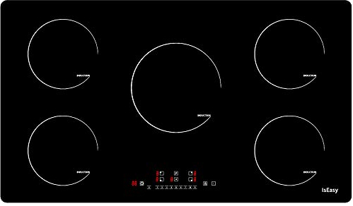 IsEasy Plaque Induction 5 Feux, Plaque de Cuisson Induction 5 Foyers, Encastrable, 8600W, Booster, Minuterie, Commande Tactile, Verrou Enfants, 90cm