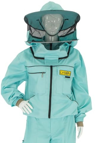 LYSON Imkerjacke mit Hut Imkerbluse Schutz vor Mücken und Insekten sportlicher Style – Imkerbekleidung Schutz vor Bienen Insekten Imkereibedarf Türkis Größe L