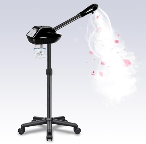Professional Facial Steamer on Wheels,Gold Ozone Steamer for Face with 30-Minutes Timer,Spa Face Steamer for Deep Facial Cleansing (FS -001, 24-Balck)