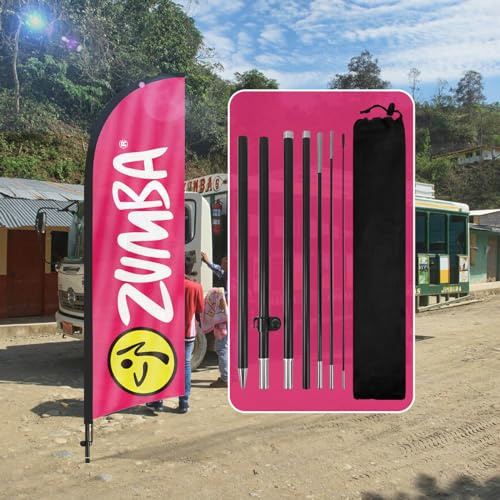QSUM Drapeau de Zumba à plumes, drapeau Swooper publicitaire de 2,4 m avec kit de mât, piquet de sol, panneau de zumba pour entreprises et vitrines