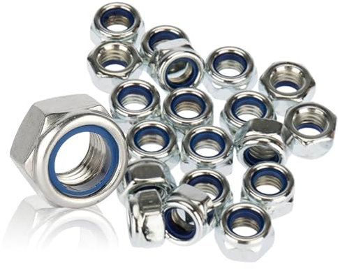 M8 Nyloc Nuts, 8mm Locking Nuts, (Pack of 20), Metal Steel Sheet Zinc Plated with Nylon Insert