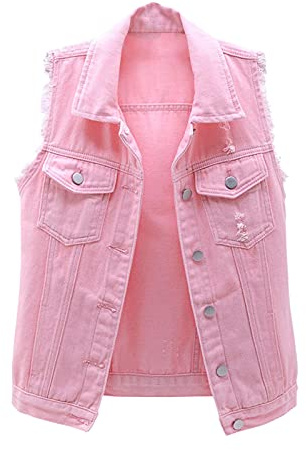 IQYU Chaleco vaquero para mujer, sin mangas, de gran tamaño, vaquero, sin mangas, corte ajustado, chaqueta vaquera destruida, chaleco vaquero con botones, Rosa., XXL