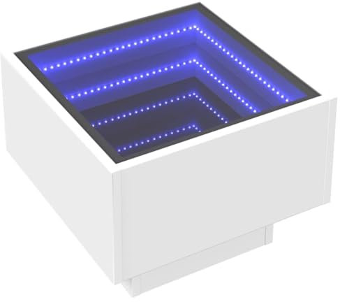 vidaXL Beistelltisch, Sofatisch mit LED Glasplatte, Couchtisch für Schlafzimmer Wohnzimmer, Nachttisch Teetisch, Weiß Holzwerkstoff