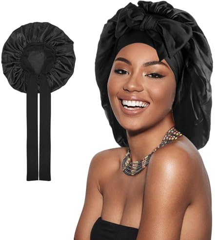 Bonnet de Nuit en Soie Pour Cheveux Longs et Bouclés - Bonnet de Sommeil en Satin Lisse