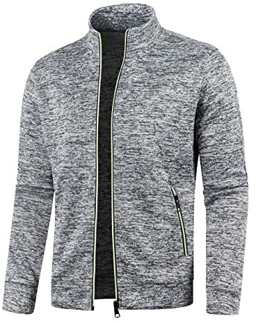 Generisch Herren Strickjacke Leichte Jacke Langarm Übergangsjacke Dünne Sportjacke mit Reissverschluss und Taschen Trainingsjacke Softshelljacke Warmes Fleece Sweatshirt Sweatjacke ohne Kapuze