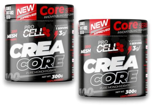 Creatina Monohidratada Pura 100% Sin Aditivos y Sin Azucar PACK x2 UDS - Sabor Neutro - Suplemento de Creatina en Polvo para Aumento de Fuerza y Recuperación Muscular - Consumo Diario | CreaCore