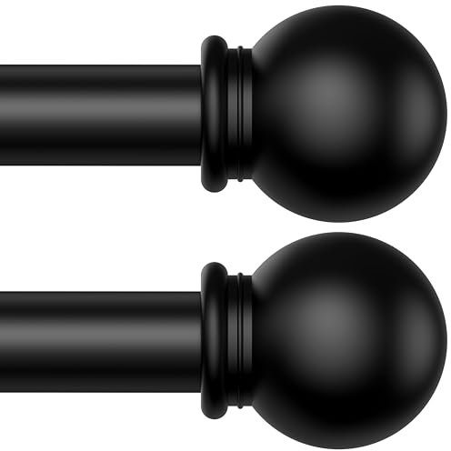 TRAROD Gardinenstange Schwarz - 2er Vorhangstange 81-238 cm 16 mm Durchmesser - Wandmontage für Schlafzimmer Wohnzimmer Küche Outdoor