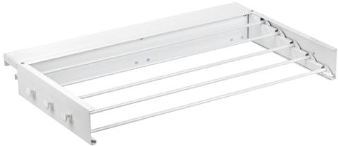 AVOID Étendoir Mural Pliable - Séchoir à Linge Mural avec 5 Tringles - Étendoir à Linge Pliable Horizontal en Métal - Organisateur de Vêtements, Serviettes et Linge - Étendoir Mur 80x39 cm Blanc