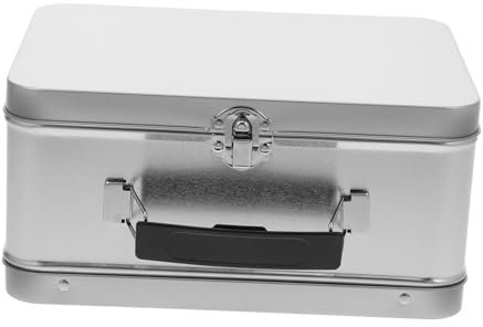 GLEAVI Retro Metal Lunch Box Tinplate Container with Handle and Locking Lid, Leakproof Tin Lunchbox for Food Storage and Travel, Vintage Silver 100mm Height Storage Holder