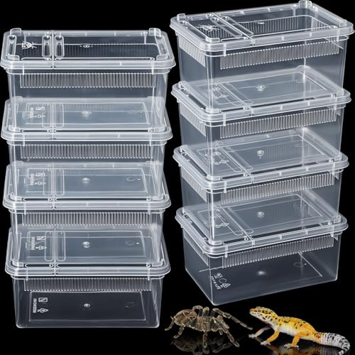 Irenare 8 Pcs Reptile Breeding Box Plastic Spider Terrarium Tarantula Feeding Box for Bearded Dragon Lizard Spider Gecko Scorpion(Vent Strips,Clear,7.48 x 4.92 x 2.95 Inch)