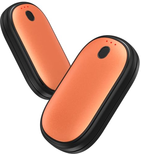 Calentador de Manos Recargable 2 en 1 Magnético, Calienta Manos Ultraligero Ultrafino con 3 Niveles de Calor, 5000mAh Hand Warmer para Camping Golf 2 Unidades (Oro Naranja)