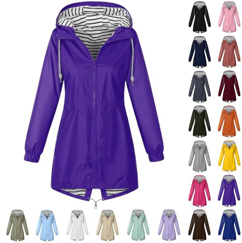 ZWDC Damen Regenjacke Kapuzenjacke Frauen Leichte Jacke mit Kapuze Taschen Outdoorjacke Windbreaker Übergangsmantel Funktionsjacke für Alltag Reisen Wandern Trekking
