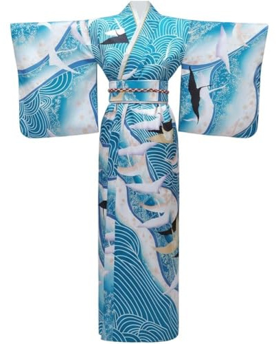 Vobumix Kimono para Mujer, De Baño con Estampado Floral, Kimono Japonés, De Geisha, Yukata Clásica con OBI para Disfraz De Cosplay