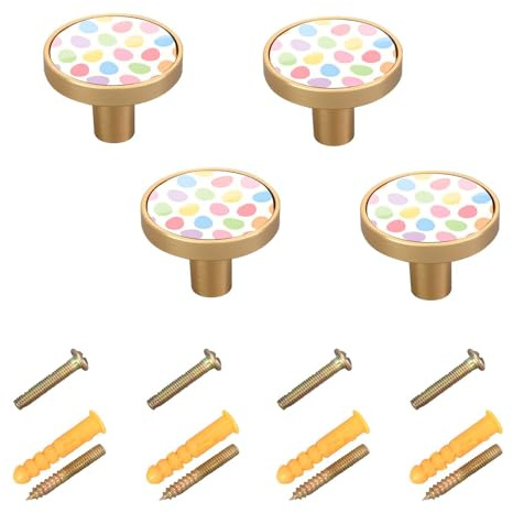 Maunzc Pastel Colored Easter Egg Cabinet Knobs 4-Pack Round Drawer Pulls 1-1/4 Inch Hardware Kitchen Knobs for Cabinets, Dressers, and Furniture