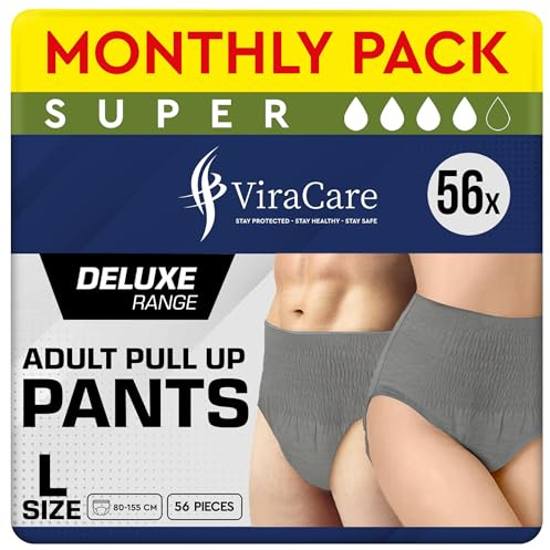56 x Grey Super Incontinence Pants Women and Men, Adult Nappies | High Absorption, Anti-Leakage, Soft-Stretch Waistband, Breathable, Discreet Fit, Adult Diapers, Large Size (4 Packs of 14)