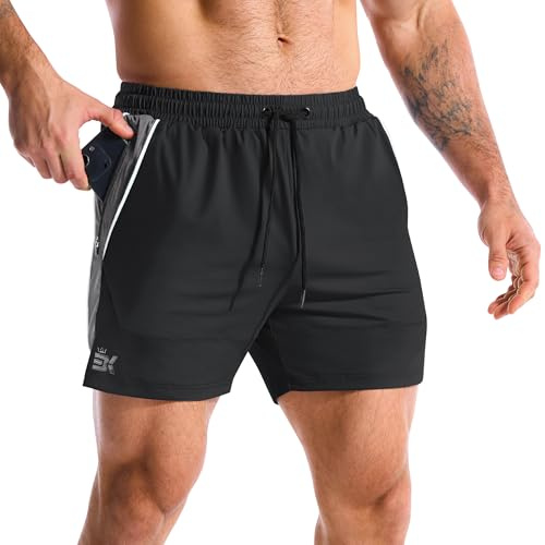 BROKIG Men's Running Gym Shorts DriArmor Rugby Sports Tennis M Black