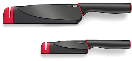 Joseph Joseph Slice and Sharpen Knives with 6 Inch Chef's Knife and 3.5 Inch Paring Knife - Black/Red