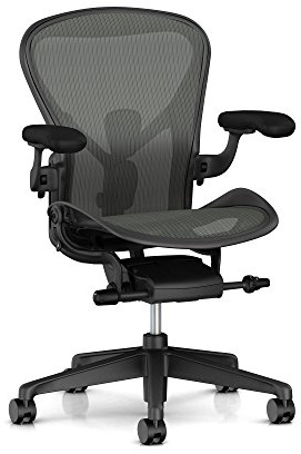 Herman Miller Aeron Ergonomic Office Chair with Tilt Limiter and Seat Angle | Adjustable PostureFit SL, Arms, and Hard Floor Casters| Large Size C with Graphite Finish