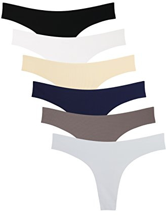 Wealurre Women's Microfiber Low Rise No Show Thong Pantie(B/W/A/DB/BR/G,L)