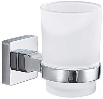 PHOEWON Bicchiere Singolo Bicchiere da Muro Porta Spazzolino da Denti 304 Bicchiere da bagno in Acciaio Inox e Vetro Smerigliato Dentifricio Porta Bicchiere per Lavabo, Bagno