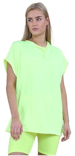 Hamishkane Ny fladdermusärm för damer, enkel axel, bardot, överdimensionerad t-shirt, mini topp, NEONGRÖNT, 42/44 SE