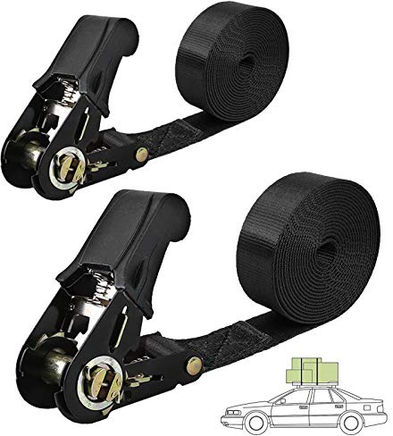 Endless Ratchet Tie Down Straps Heavy Duty Cargo Tie Downs, Durable Nylon Black Strap Down Ratcheting Securing Straps, Track Spring Fittings, Tie-Down Motorcycles, Trailer Loads, Kayak (20ft - 2pack)
