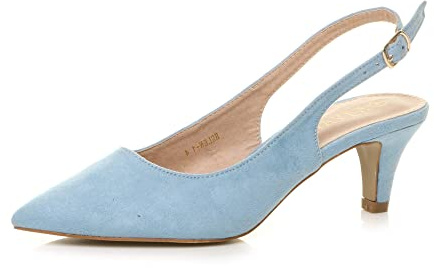 AJVANI Womens Ladies Low Heel 50s Slingback Buckle Pointed Open Back Shoes Size 8 41