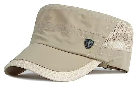 QI YUAN Gorra militar para hombre de secado rápido, gorra plana del ejército, malla transpirable, gorra de verano al aire libre, senderismo, gorro deportivo, beige, 56/60 cm