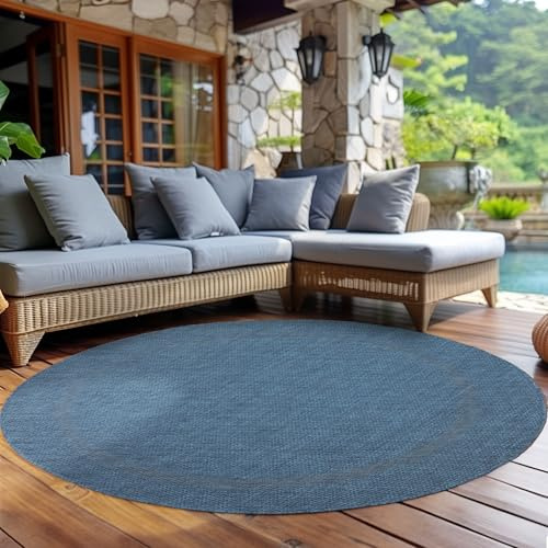 Carpettex Outdoor Teppich Wetterfest 200 cm Rund Sisal Optik Blau - Ideal für Balkon, Garten, Terrasse und als Küchenteppich - Draußen Teppich Waschbar, Flachgewebe, Wasserfest, Pflegeleicht