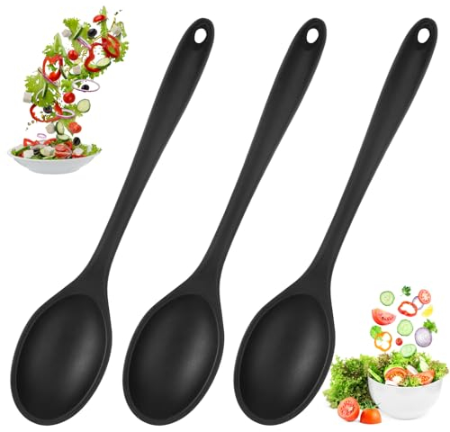 3 Pezzi Cucchiaio Silicone Cucina, Cucchiaio da Cucina per Mescolare, Senza BPA, Cucchiai di Silicone Antiaderente, Mestolo Cucina Silicon Grande per Cucinare, Cuocere, Mescolare e Servire