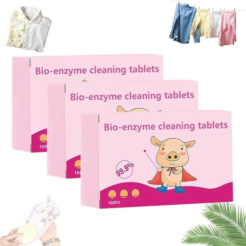 Tablettes de nettoyage multifonctions bio-enzymatiques, sel explosif, lavage actif des enzymes biologiques, tablettes de nettoyage puissantes pour enlever les taches, tablettes de nettoyage tout usage