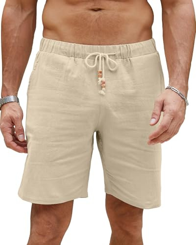 LVCBL Shorts Uomo Estivi in Lino Cotone Traspiranti Cachi 3XL