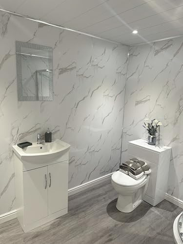 DBS Bathrooms White Marble 8mm PVC Bathroom Wall Panels, Shower Wet Wall, Kitchen Cladding (30 Panels)