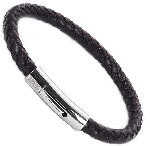 18KOra Pulsera hombre de cuero auténtico con cierre de acero inoxidable – diseño elegante y versátil (Marrón 6mm, Grande (20,7 cms))