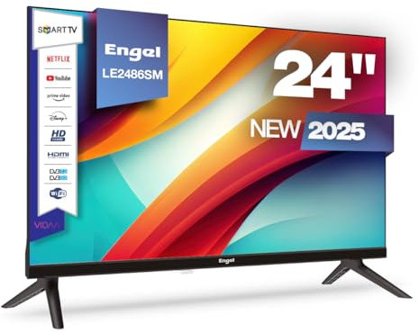 Engel LE2486SM - Smart TV LED de 24 HD Ready - Sistema Operativo VIDAA - Acceso a Netflix, Disney+ - Diseño sin Marcos - Dolby Audio - 3 HDMI, 2 USB - Modo Hotel