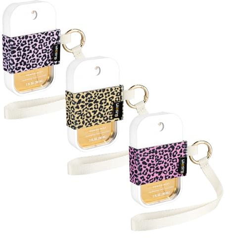 Likesing Hand Sanitizer Spray Sleeve Compatible with T0uch-land, 3 Elastic Handsanitizer Travel Size Holder with Keychain and Wrist Strap for t0uch'land Case for Glow Mist and Power Mist(Leopard)