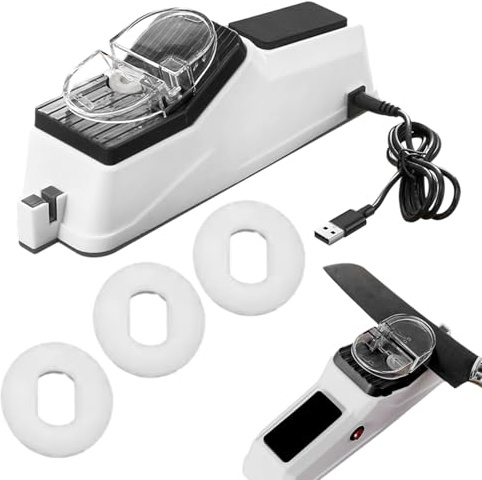 Afilador de cuchillos para cuchillos de cocina, afilador de tijeras, afilador de tijeras eléctrico, rápido afilado y pulido de utensilios de cocina, con funda protectora, interfaz USB