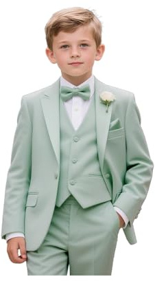 Leader of the Beauty Costume de smoking formel blazer page garçon 3 pièces costume slim fit pour fête de mariage 3-16 ans, Thé vert., 12 ans