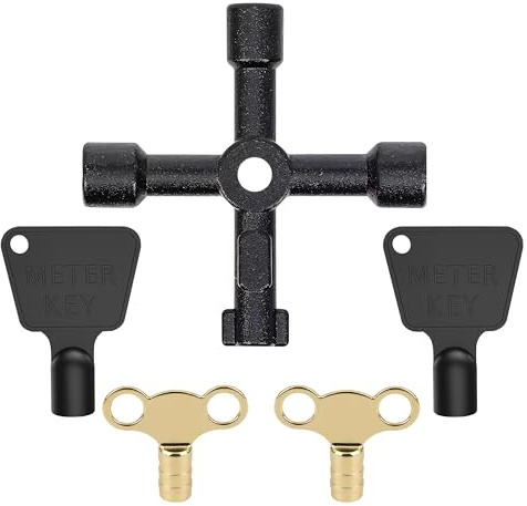 Event Decor Shop 5 Piece Utility Key Set – 2 Black Gas Meter Box Keys, 2 Radiator Bleed Valves Key & 1 Piece 4-Way Cross Key – Heavy-Duty Universal Keys for Gas Meter Boxes, Cabinets, Taps and More