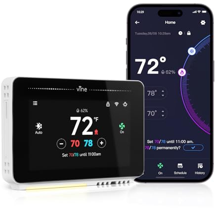 Vine Smart Thermostat for House with Nightlight, 4.3 Inches WiFi Thermostats for Home Compatible with Alexa and Google Assistant, 7day x 8period Programmable, C-Wire Required