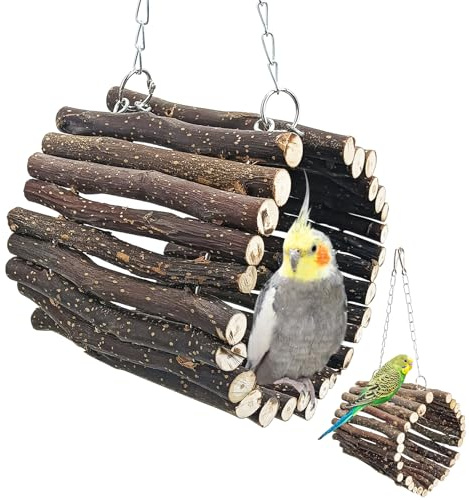 BNOSDM Wooden Bird Tunnel Parrot Swing Toys Natural Fruitwood Hanging Nest Parrot Hammock Bird Cage Accessories for Conures, Parakeets, Budgies, Finches, Cockatiels, Lovebirds (L)
