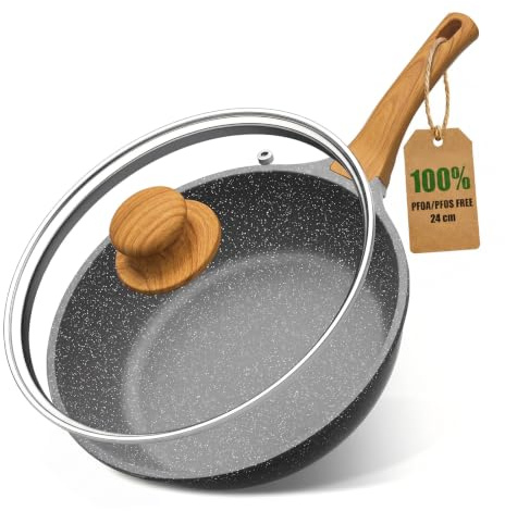 YASHE 10 Inch Nonstick Saute Pan with Glass Lid, 3.5 QT Deep Skillet & Frying Pan, Healthy Granite Stone Cookware for Family, One Pan Replaces Five, Induction Compatible, PFOA Free