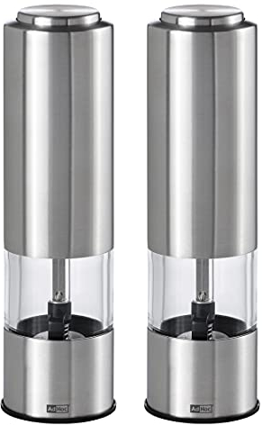 AdHoc EP04 Set Elektrische Pfeffer- und Salzmühle PEPMATIK, LED Licht (ohne Gewürz), Keramik Mahlwerk