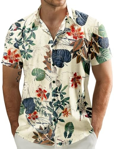 JOGAL Men's Hawaiian Shirt Short Sleeve Button Down Shirt Beach Vacation | Regular Fit, Lightweigh, Floral, Flower, Summer, Luan, Cruise, Beach, Vacation, Aloha Tropical Top